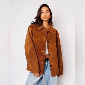 Oversized Brown Suede Jacket S